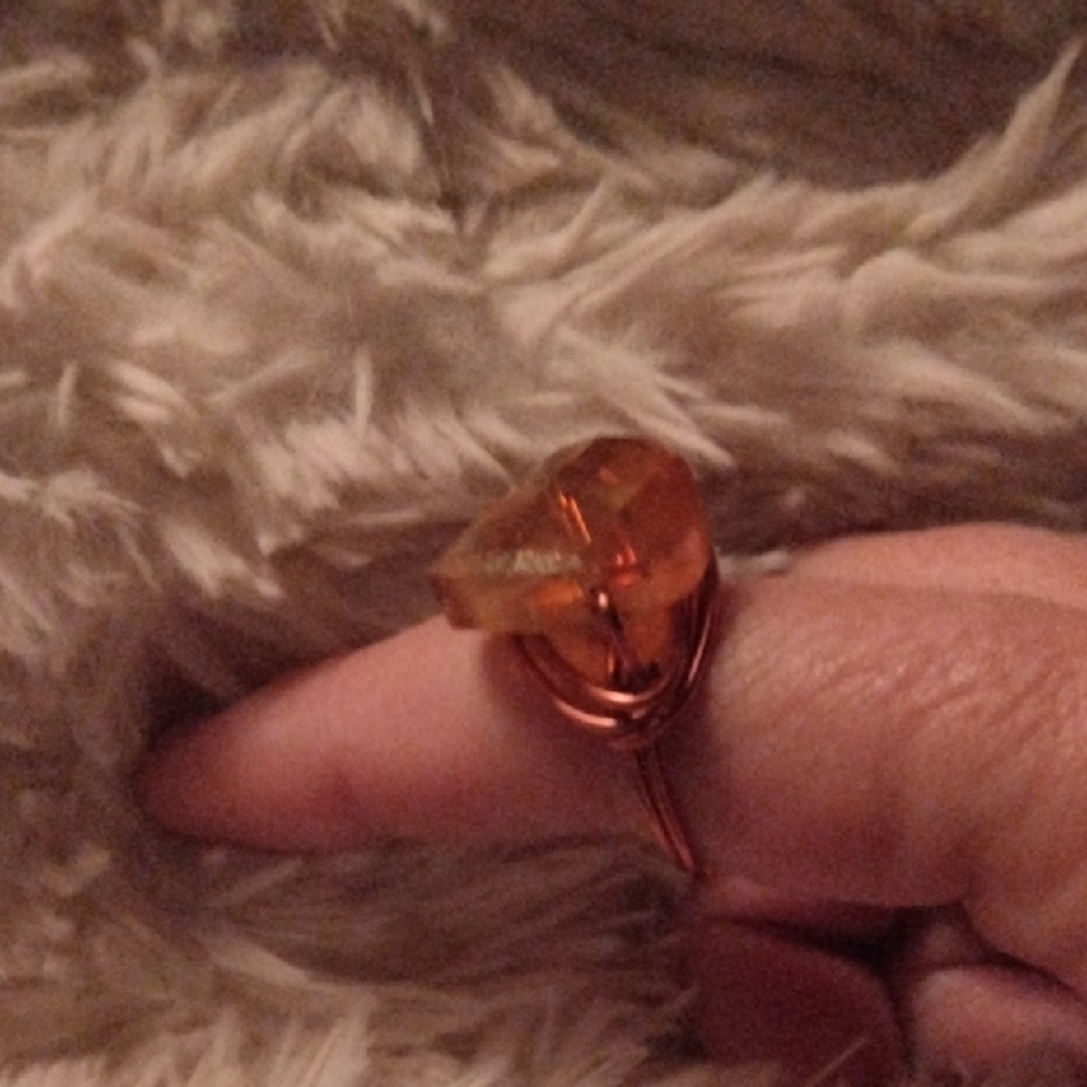 Gold and Orange Ring with Wire Wrapped Design